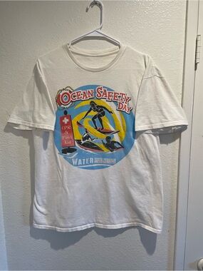 Ocean Safety Day Water Program White Graphic Tee Men Size L Surf Lifeguard Shirt